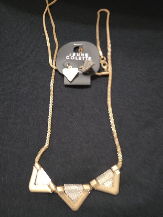 Jewelry - Gold Triangle Pendant Necklace and Earring Set - Gold